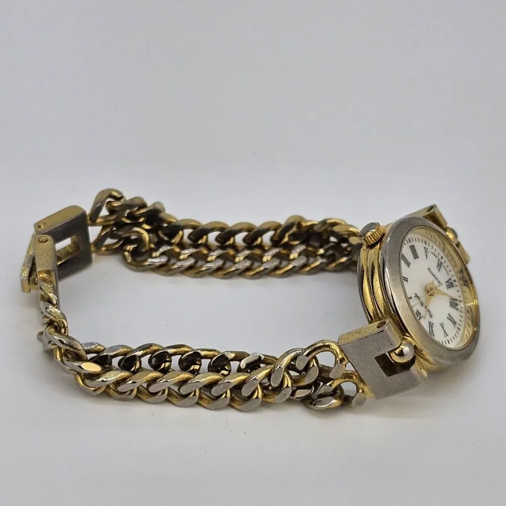 VTG Pierre Nicol Women‎ Watch 22MM Cream Dial Gold Chain Bands 6
